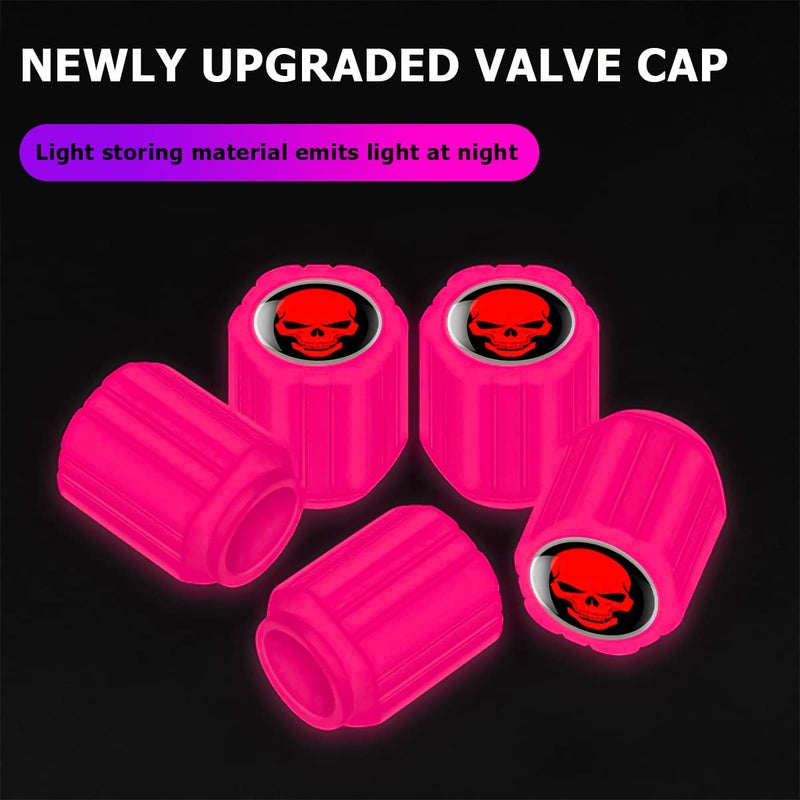 YALOK 12PCS Fluorescent Skull Tire Valve Stem Caps  Car Corrosion Resistant Wheel Valve Cover  Luminous Illuminated Skull Glow in The Dark  Auto Decor Accessories for Motorcycles  SUV  Car (Pink) - Image 3